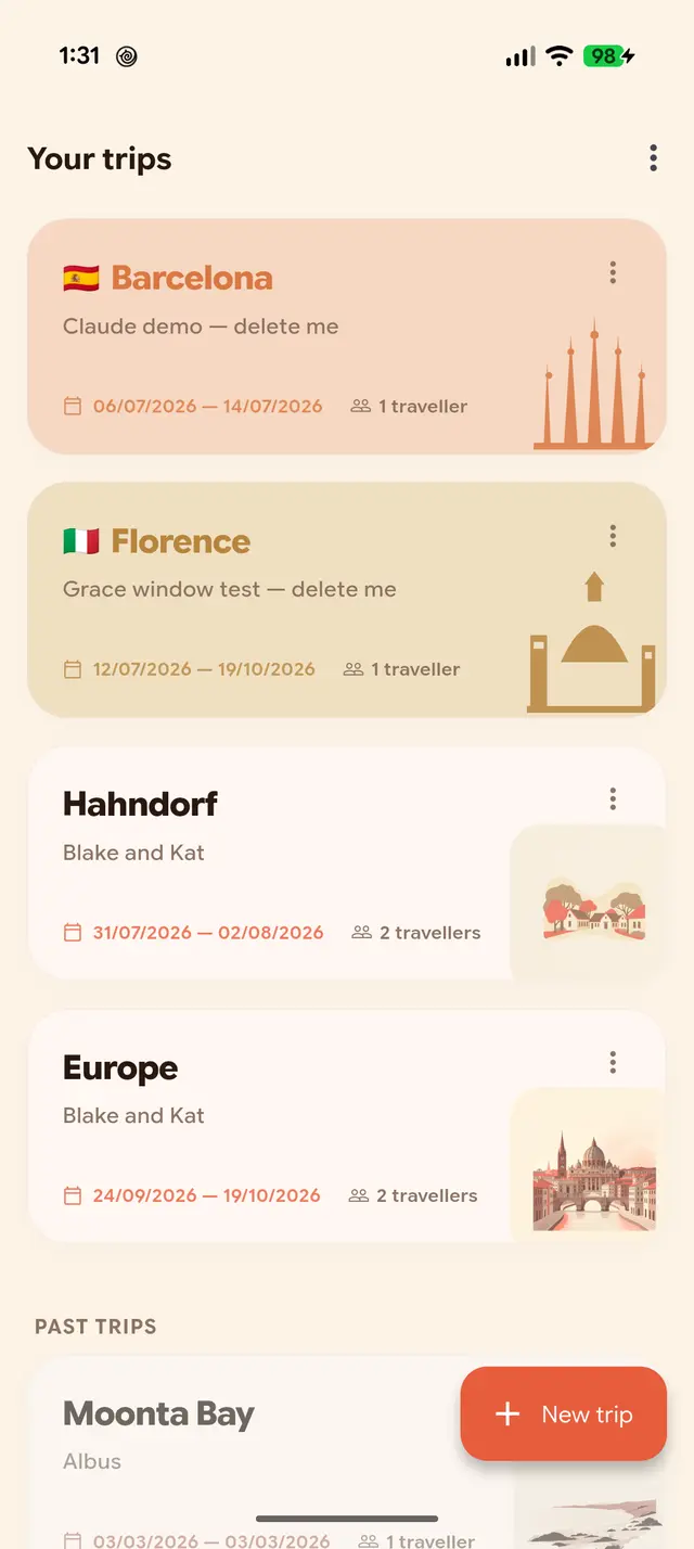 Tripmate welcome screen with logo and Continue with Google button